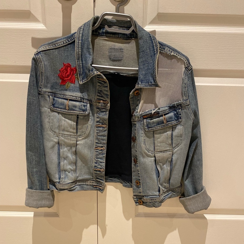 Custom Jean Jacket with rose patches on front & back and Guns n Roses insert
